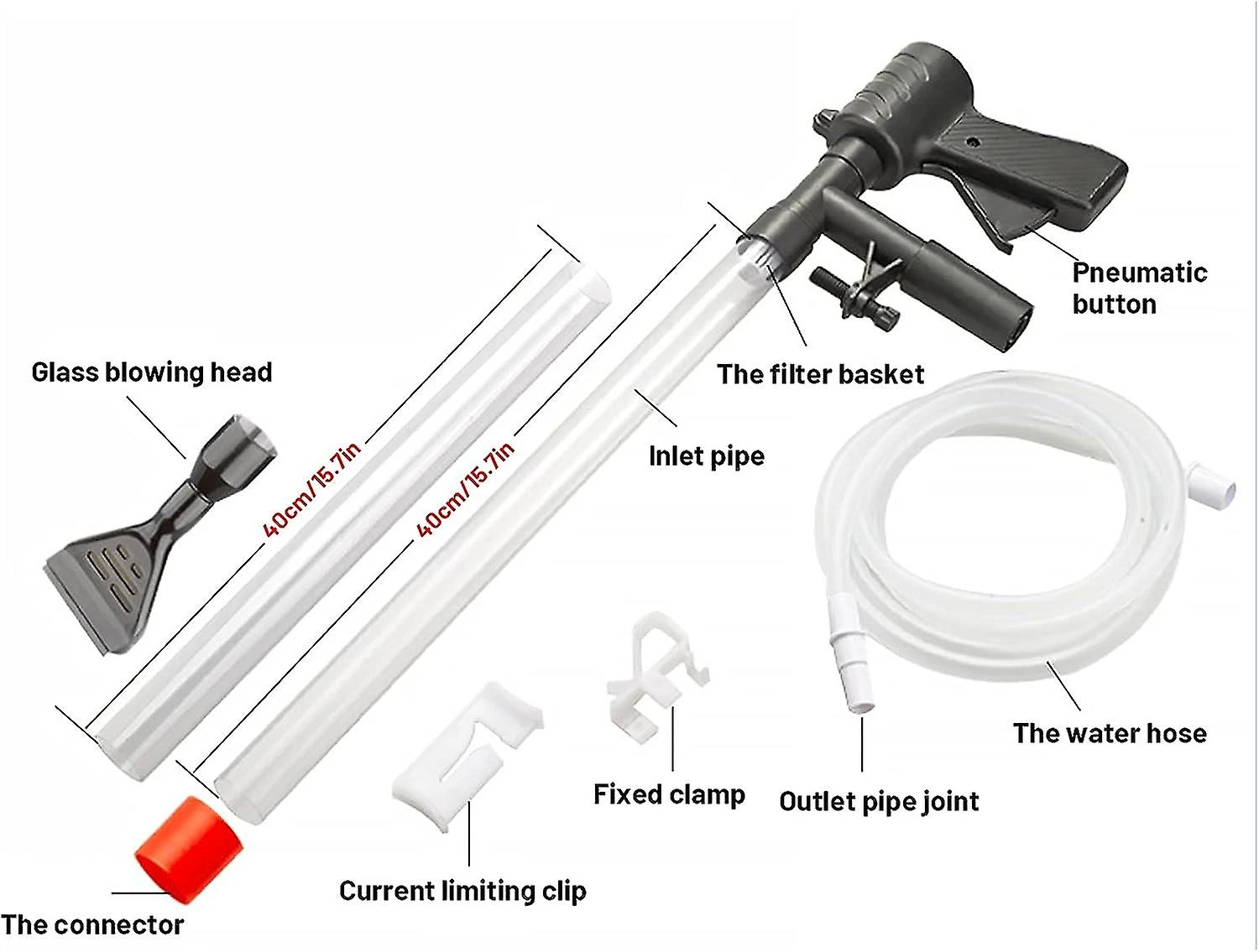 Aquarium Gravel Cleaner, Aquarium Water Changer With Air Pressure Button Water Flow Regulator With Long Nozzle,2024 Ping - Image 2