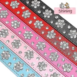 Cute Pu Leather Dog Collar - Rhinestone Flower Pattern Studded - 1 Inch Width Fit Small And Medium Dogsblack(s:11-13")