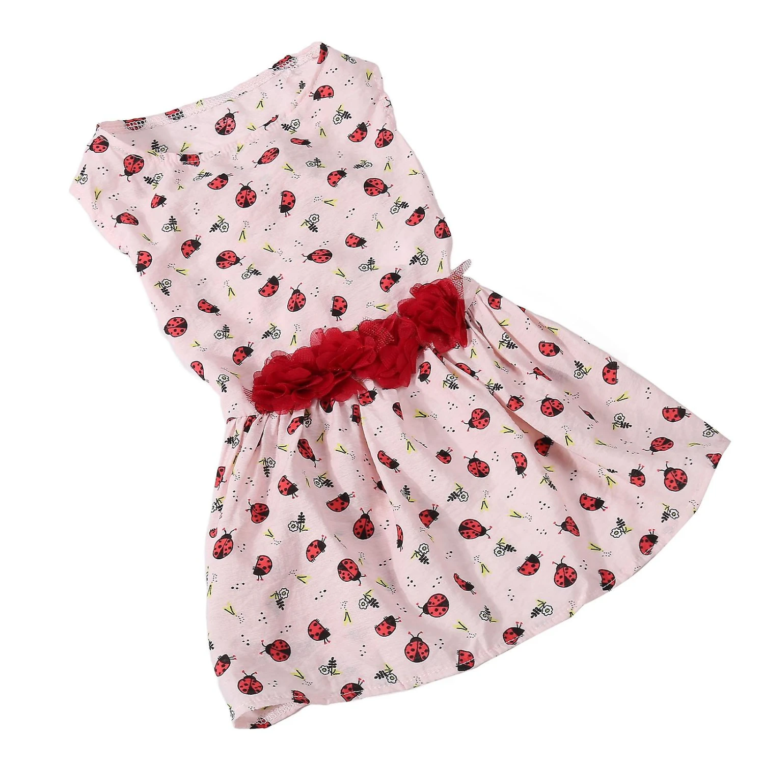 Cute Pink Ladybug And Grass Pattern Dog Dress For Spring Summer - Image 3