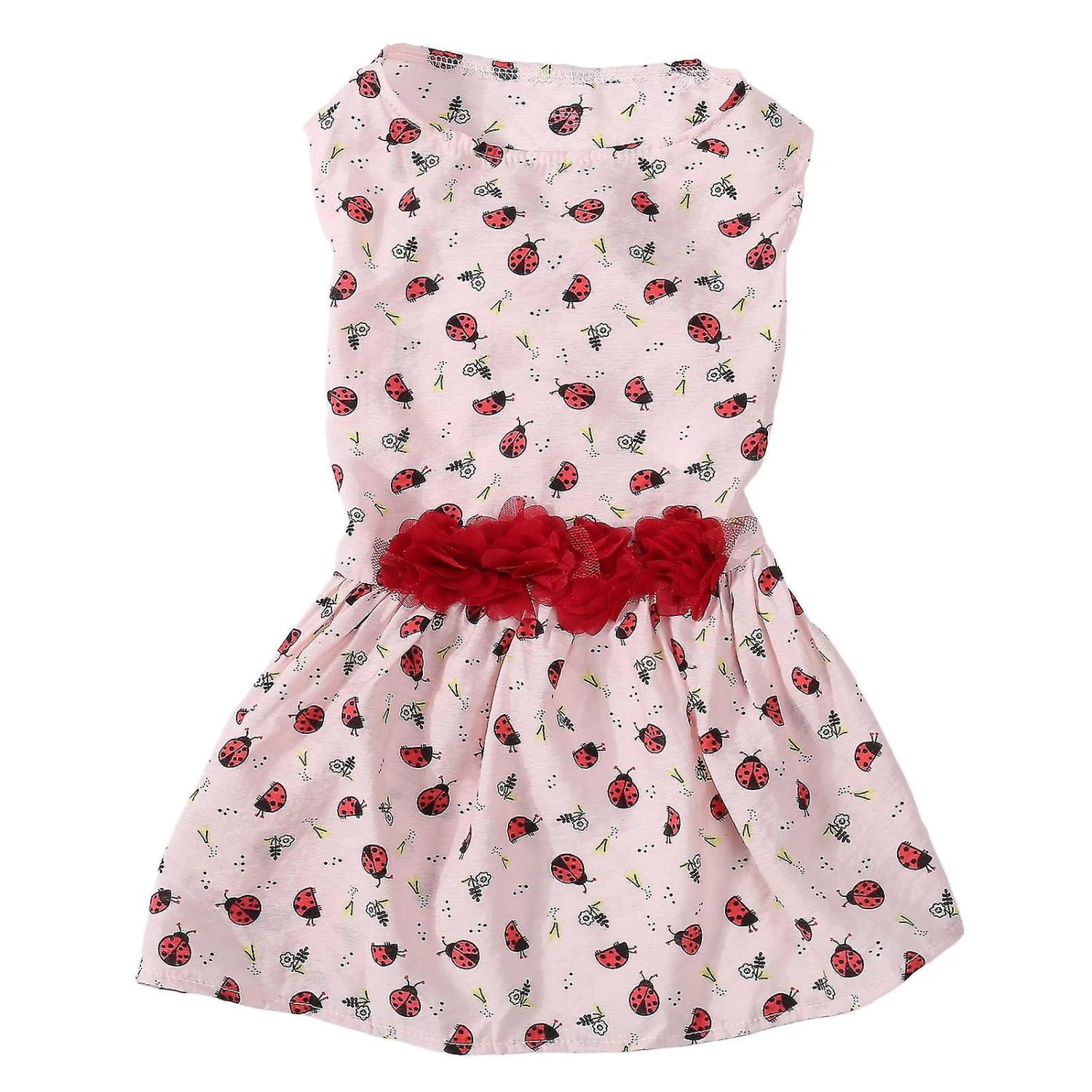 Cute Pink Ladybug And Grass Pattern Dog Dress For Spring Summer - Image 4