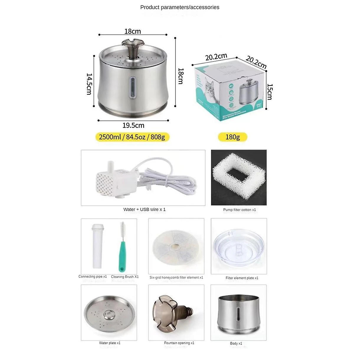 Stainless Steel Cats Water Fountain 84oz /2.5l Automatic Pet Water Fountain For Dog Fountain Dispen - Image 4