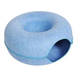 Pets House Cats Bed Indoor Kitten Dog Training Toy Donut Design Round Shape Felt Interactive Play Large Blue