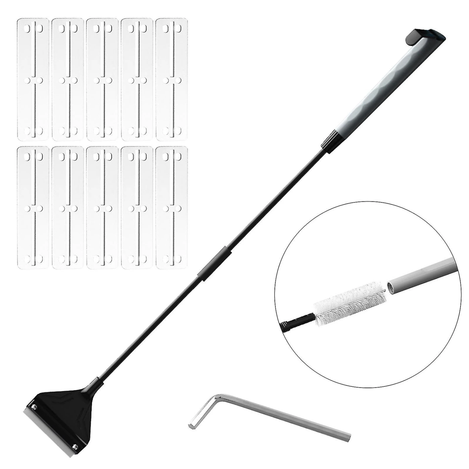 With 10 Pcs Replaceable Blades Aquarium Scraper Fish Tank Long Handle