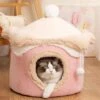 Dog House Cave Warm Winter Deep Sleep Pet Nest Geometric Ice Cream House Fun Comfort Nest For Medi