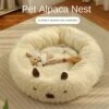 Plush Round Pet Bed Beds For Indoor Cats Cozy Cartoon Alpaca Shape Dog Beds For Cats Or Small , Nes