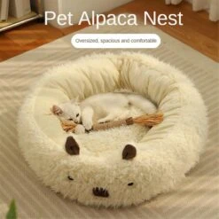 Plush Round Pet Bed Beds For Indoor Cats Cozy Cartoon Alpaca Shape Dog Beds For Cats Or Small , Nes