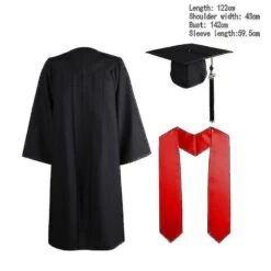 Bachelor Robes+hat Set University Graduation Gown Student High School Uniforms Black