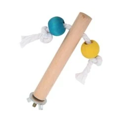 Parrot Chewing Station Stick Toy With Bird Cage Perch, Colored Beads And Cotton Rope - 1.5x10cm