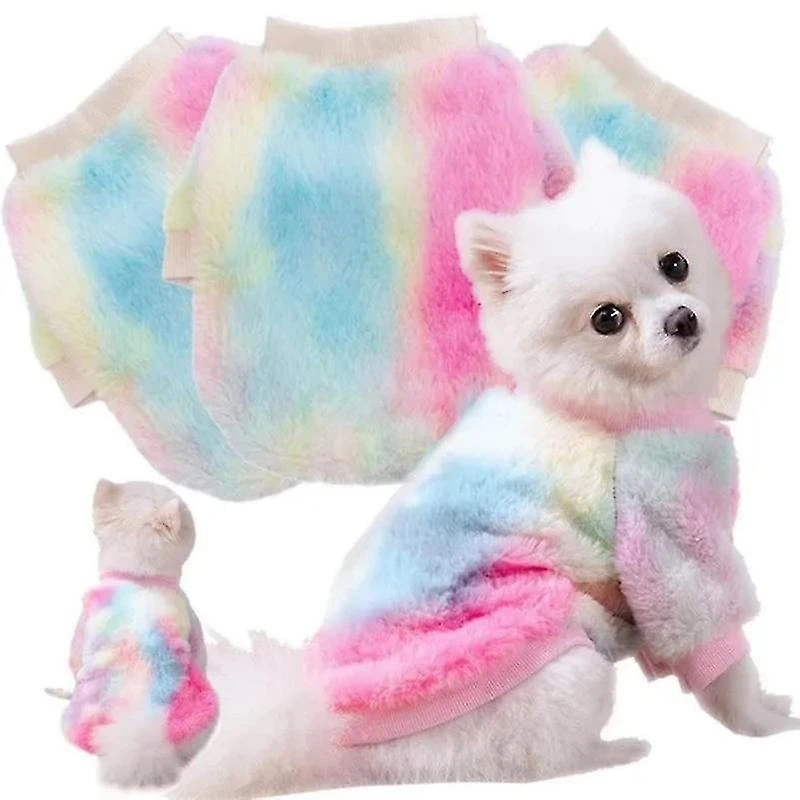 Rainbow Fluffy Pet Clothes Thick Soft And Warm Dog Sweater Puppy Fleece Winter Pullover For Dog Bulldog Puppy Cat Chihuahua L
