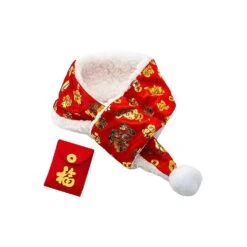 Puppy Collars Chinese Fu Cat Scarf Chinese New Year Puppy Apparel Pet Cosplay Costume Plush Pet Scarf Decorative Puppies Scarf