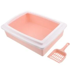Semi-closed Cat Litter Box With Scoop Cat Litter Tray Cat Toilet Small Animals Toilet Pink