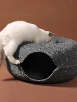 Peekaboo Cat Cave Tunnel / Cat Cave, Round Felt Pet Cave, Cat Cave Cave, Felt Cat Bed / Cat Felt Tunnel Toys, Grand Appartement Intrieur Pour Chat Et With Cat Window Light Gray S