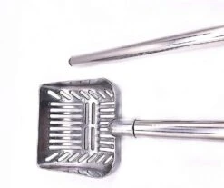 Cat Litter Box Telescopic Handle Long Metal Handle Cat Litter Scoop Pet Supplies (Black Handle)