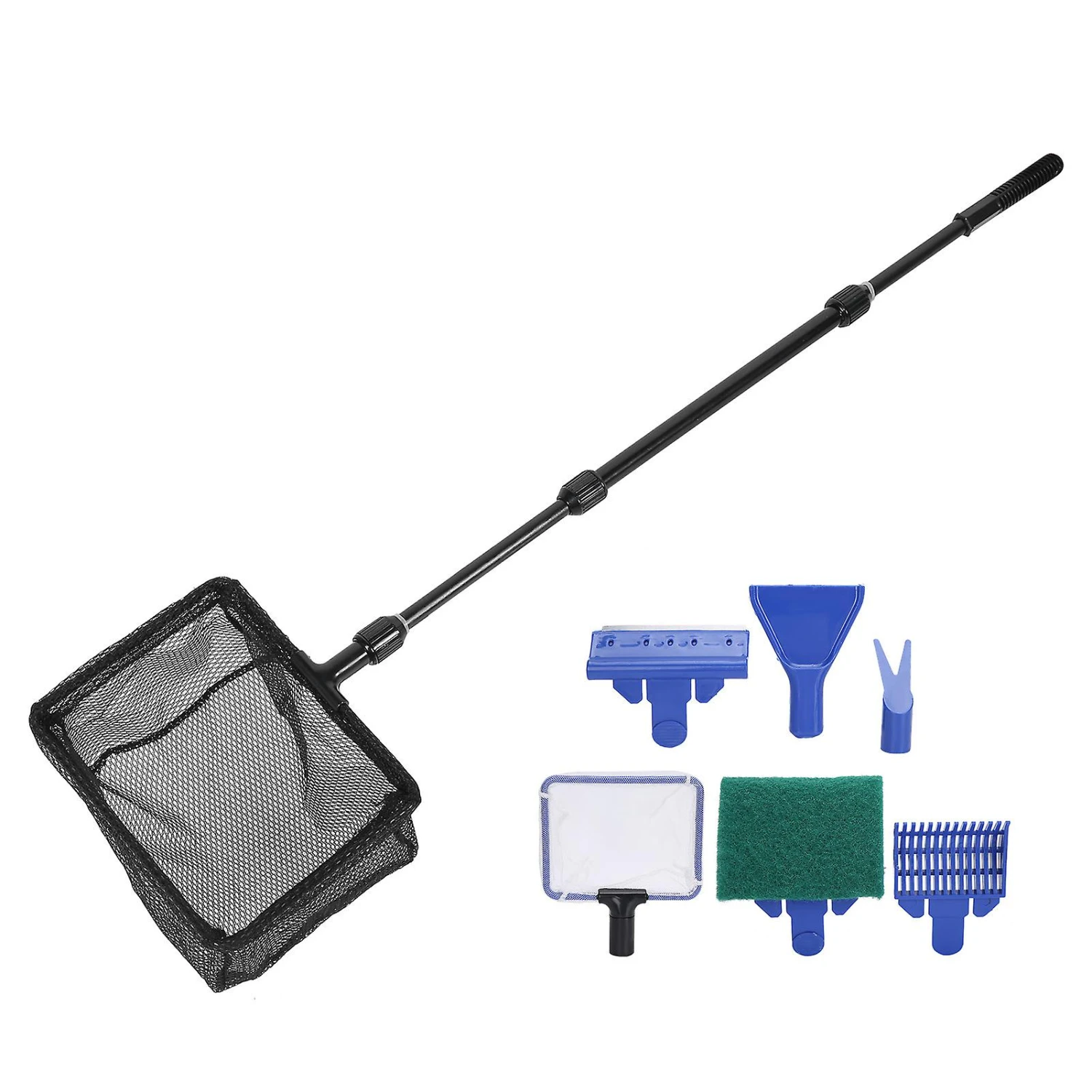 6 In 1 Aquarium Fish Tank Cleaning Tool Kit - Net Brush Algal Scraper Gravel Rake Fork - Image 2