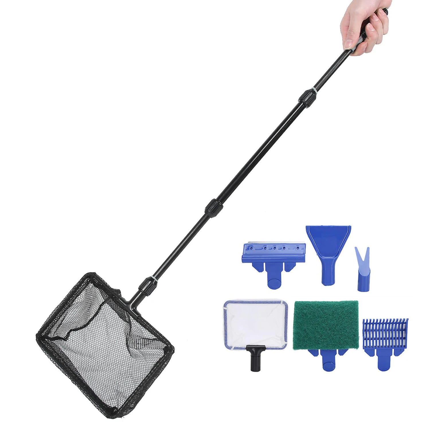 6 In 1 Aquarium Fish Tank Cleaning Tool Kit - Net Brush Algal Scraper Gravel Rake Fork - Image 3