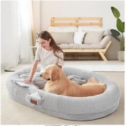 Human Dog Bed For People Adults, Giant Bean Bag Bed 135x85x30cm KHAKI