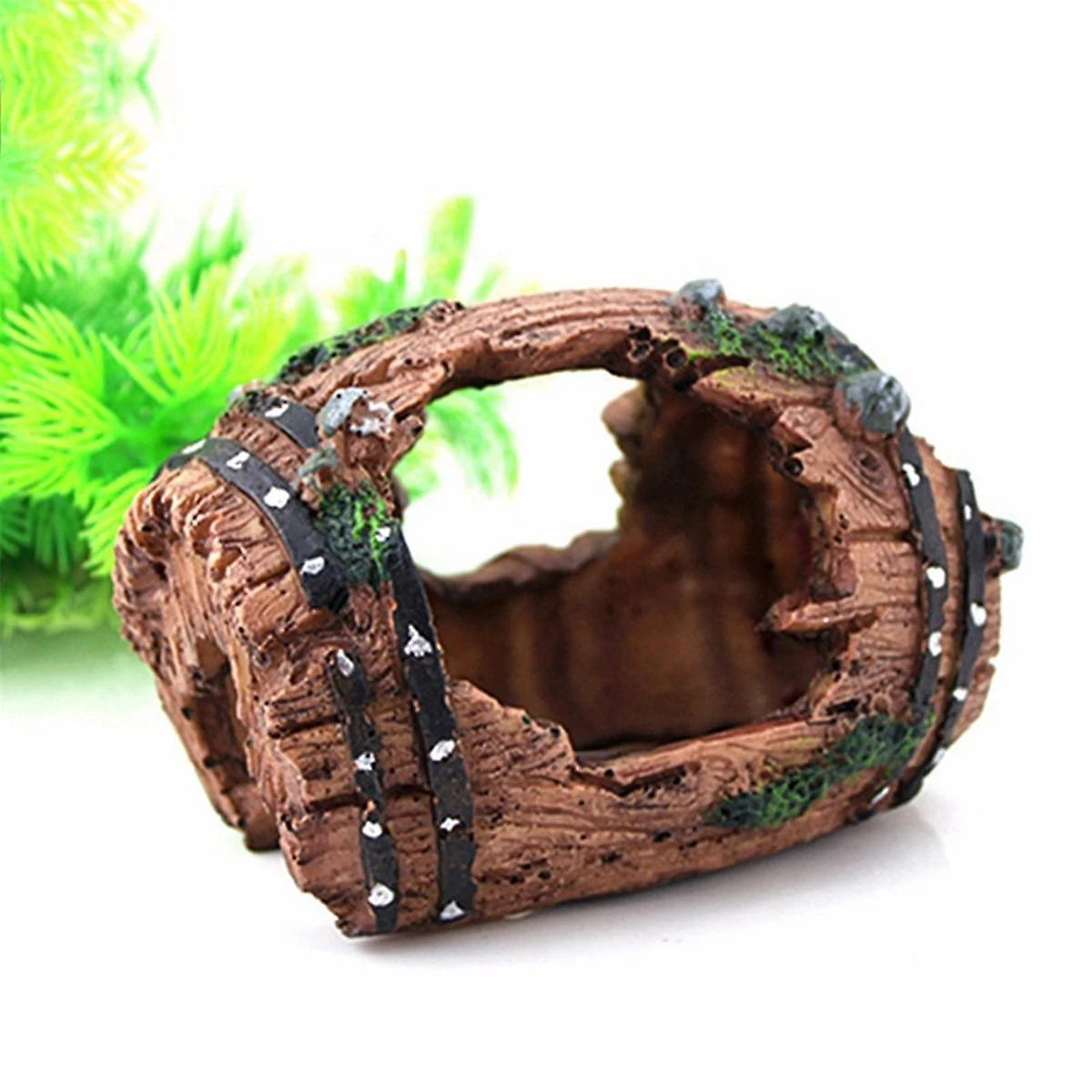 Brown-aquarium Artificial Barrel Cave Resin Ornaments Landscaping Accessories For Fish Tank Aquariu - Image 2