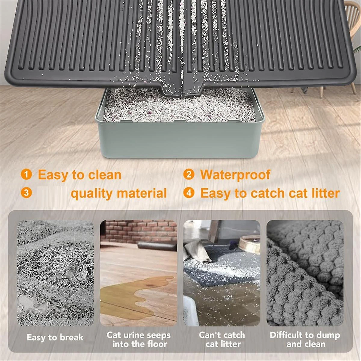 Mat, Large Trapping Mat Soft On Kitty Paws, Litter Box Mat Keep Floor Clean Beige - Image 4