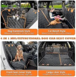4-in-1 Convertible Dog Car Seat Cover 100% Waterproof Dog Seat Cover Nonslip Dog Hammock 600d Heavy Scratchproof Pet Seat Cover For Cars Back Seat Wit