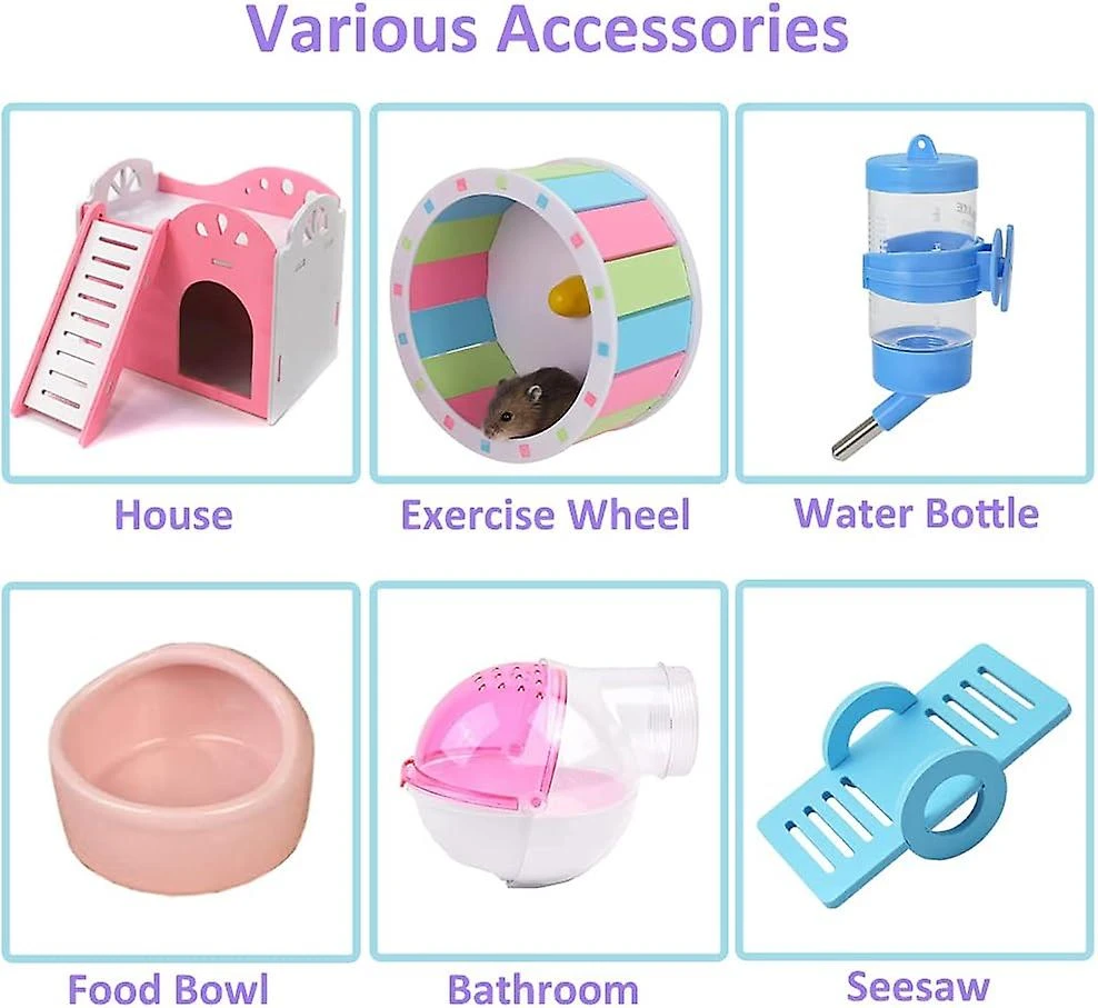 Hamster Cages For Small Pets Mouse And Gerbil Cages With Wheel, Hamster Hiding Place And Water - Image 4