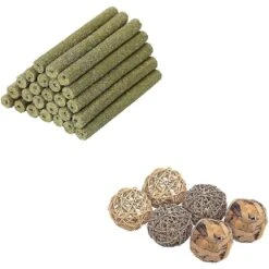 6x Small Animal Activity Toy,pets Play Chew Toys & 40 Pcs Natural Mixed Grass Stick Chinchilla Chew