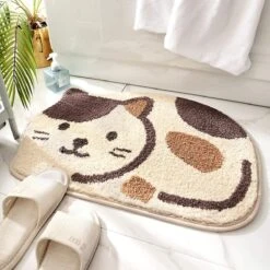 Shower, Tub, Bath Mat, Bathroom Rug, Non-Slip, Absorbent, Soft Mat For Bathroom, Adorable Design Cat-Picture Bath Mat Door Mat Dry Carpet |18" X 26"|