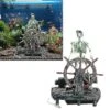 Aquarium Ornament Pirate Captain, Fish Tank Decor Undersea Skeleton Seaman Air-driven Aquatic