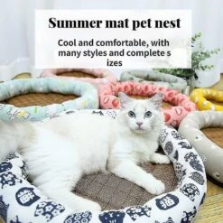 Summer Straw Round Mat Cat Litter Pet Litter Kennel Round Litter Cat Mat Dog Mat Small And Medium-sized Dog Bed With Comfortable Straw Mat Ns2