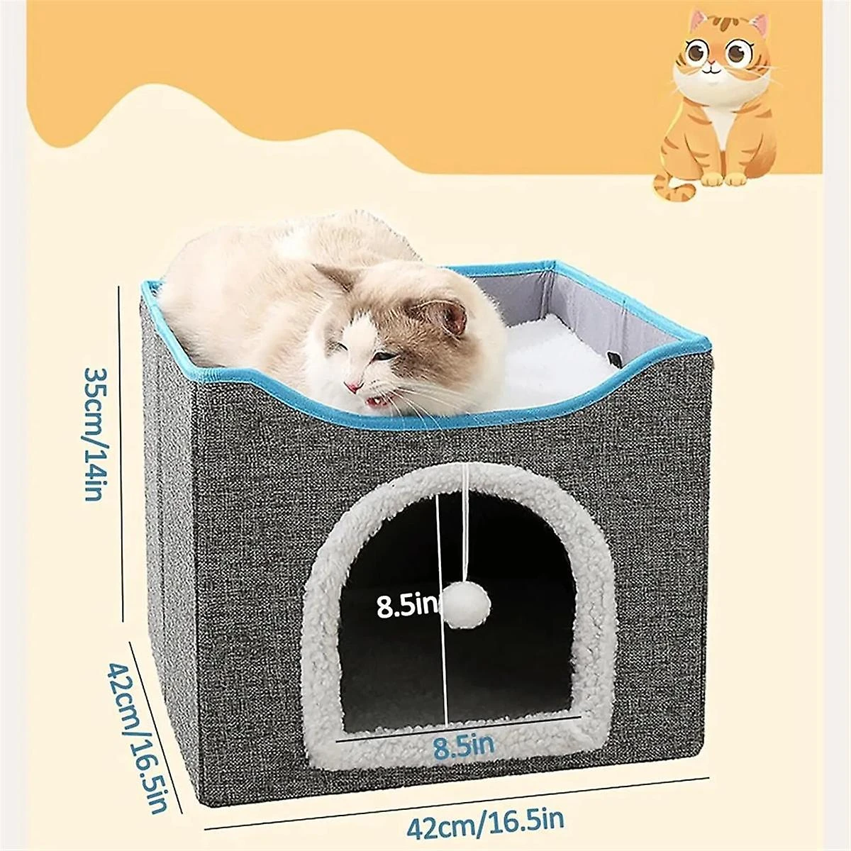 Large Cat Bed With Ball Hanging And Scratch Pad Double Layered Foldable Cat Beds For Indoor Cats Sl