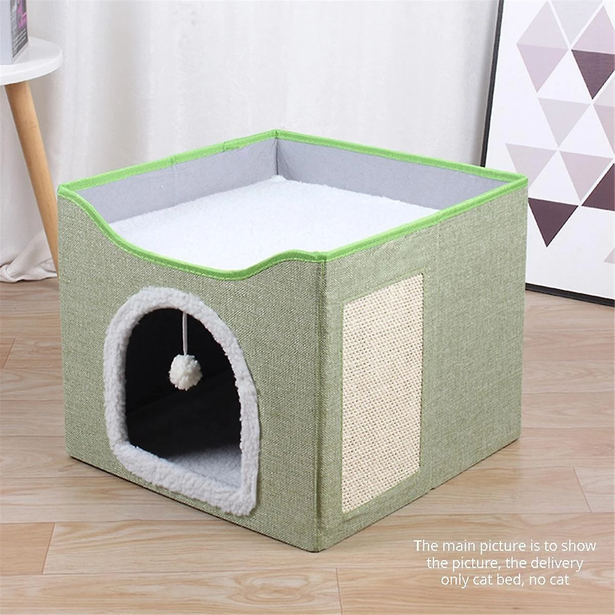 Large Cat Bed With Ball Hanging And Scratch Pad Double Layered Foldable Cat Beds For Indoor Cats Sl - Image 5