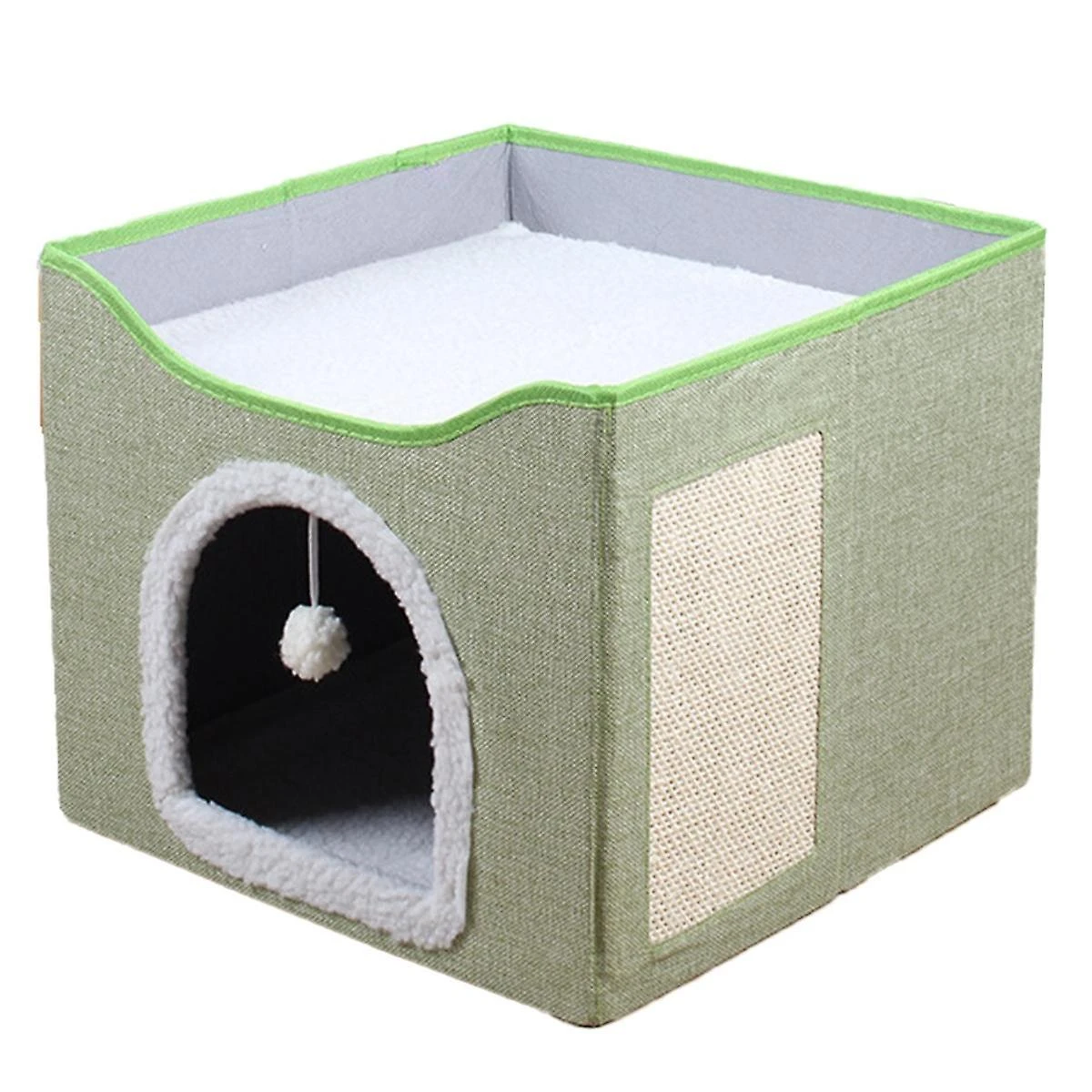 Large Cat Bed With Ball Hanging And Scratch Pad Double Layered Foldable Cat Beds For Indoor Cats Sl - Image 2