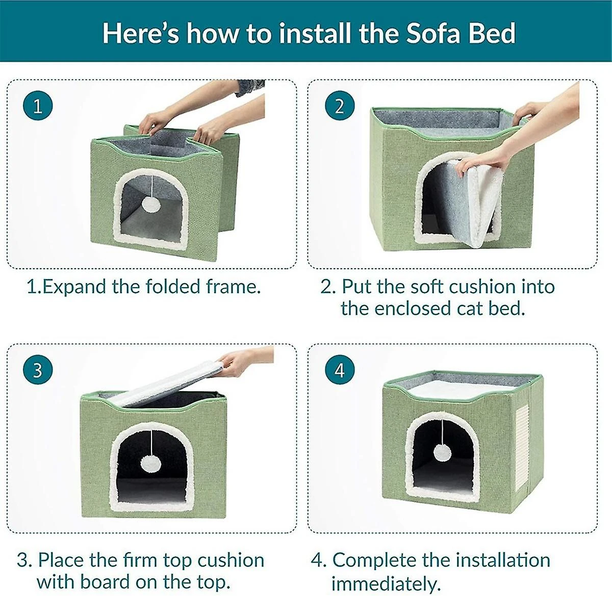 Large Cat Bed With Ball Hanging And Scratch Pad Double Layered Foldable Cat Beds For Indoor Cats Sl - Image 3