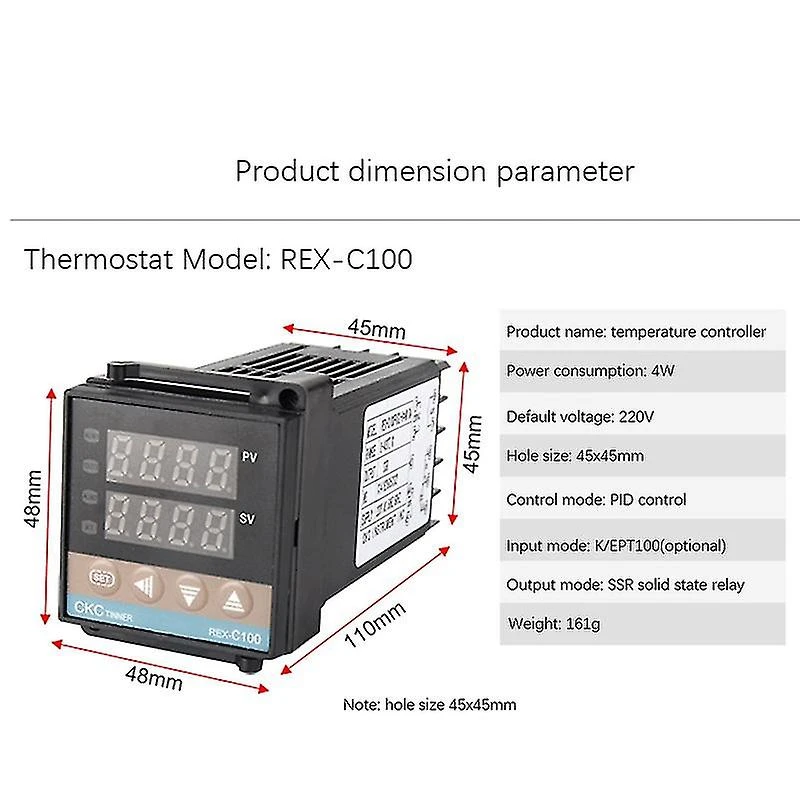 -C100 Temperature Controller, Dual Digital Display Temperature Controller+Thermocouple + 40DA Solid State Relay - Image 2