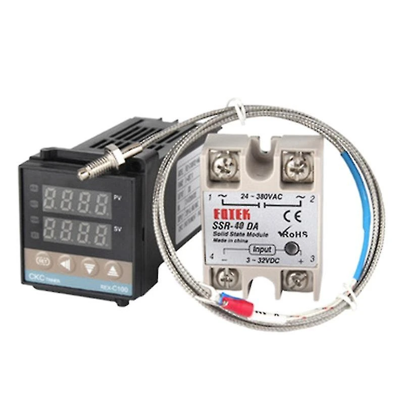 -C100 Temperature Controller, Dual Digital Display Temperature Controller+Thermocouple + 40DA Solid State Relay - Image 4