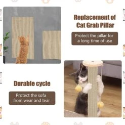 Hlimior 4 Pack Cat Scratch Mats 23.6x11.8, Trimmable Cat Scratching Post Carpet Cover Self-Adhesive Cat Tree Shelf Replacement Parts Mat Cat Scratcher Beige 4 Pack