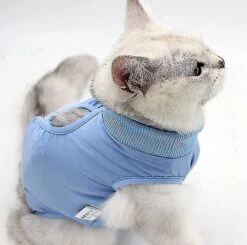 Cat Surgical Clothes Female Cat Sterilization Clothes Weaning Clothes Postoperative Clothes Anti-lick Elastic Pet Cat Clothes 1 Piece Blue