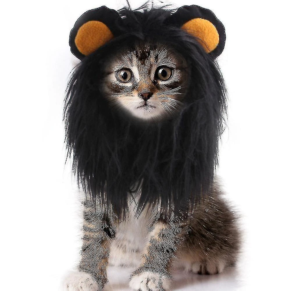 Lion Mane Wig, Adjustable Pet Costume With Ears For Dogheadgear Wig Hat Pet Dog Cat Headgear Puppy Cat Clothes Lion Headgear (black) - Image 2