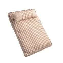 Cat Bed Dog Sofa Bed Removable Washable Comfortable Soft Plaid 4 Season Universal Pet Supplies Khaki M