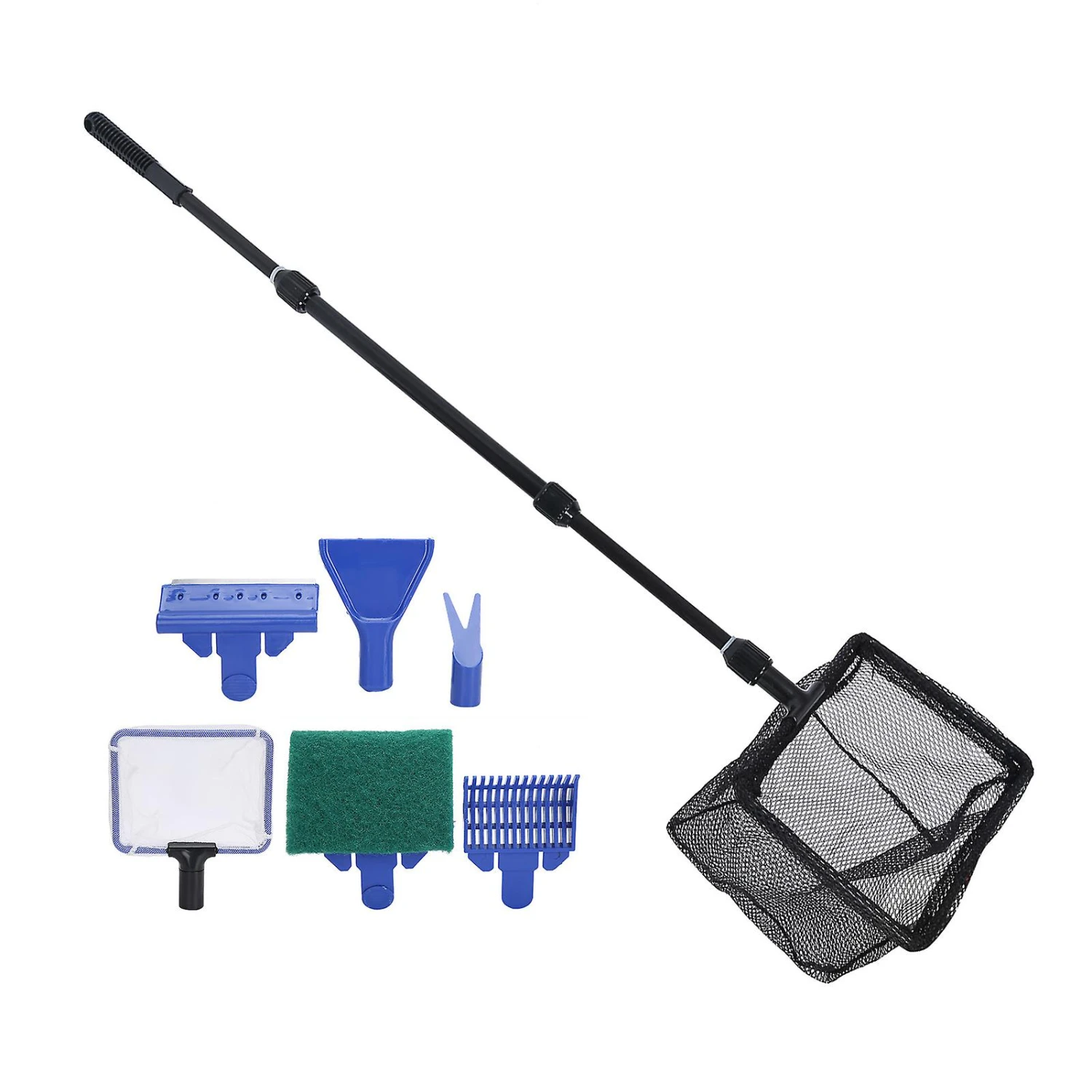 6 In 1 Aquarium Fish Tank Cleaning Tool Kit - Net Brush Algal Scraper Gravel Rake Fork - Image 4