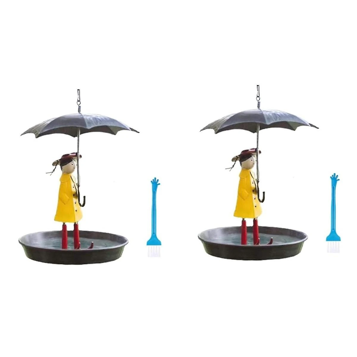 Outdoor Hanging Bird Feeder Set With Metal Chain And Umbrella Girl Shape, Feeder With Brush - Image 2