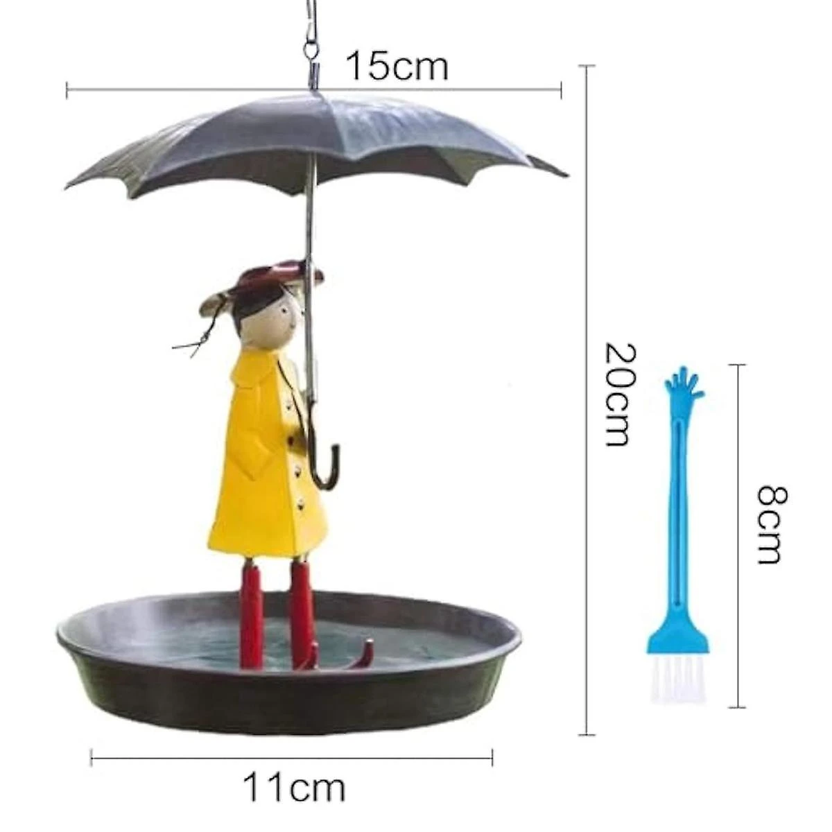Outdoor Hanging Bird Feeder Set With Metal Chain And Umbrella Girl Shape, Feeder With Brush - Image 4