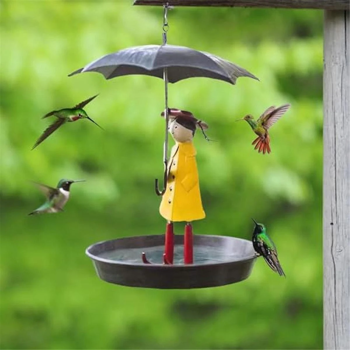 Outdoor Hanging Bird Feeder Set With Metal Chain And Umbrella Girl Shape, Feeder With Brush - Image 5