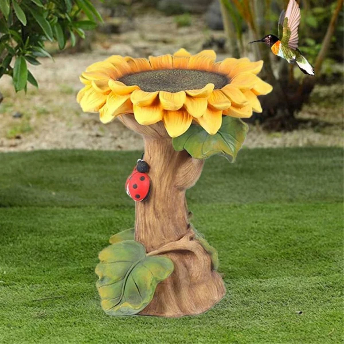 Polyresin Sunflower Bird Bath Pedestal,Handmade Sunflower Gifts For Outdoor Garden, Bird Bath Fount - Image 3