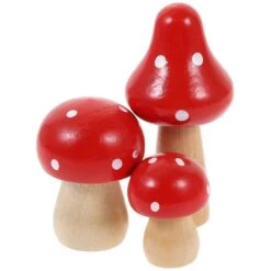 3 Pcs Simulated Mushroom Wooden Sculpture Artificial Micro Landscape Desktop Ornament For Home Office Landscape Supplies (Red)