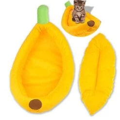 Stylish Cute Pet Dog Cat Mat Banana Shaped Bed House Dog Warm Mat L