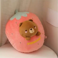 18" Bear Plush Pillow Cute Strawberry Stuffed Animal Kawaii Squishy Anime Bear Plushie Soft Hugging Pillow Plush Toy Gifts For Kids Boys Girls Hallowe
