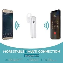 Bluetooth Headset Wireless Cell Phones Earpiece With Mic Noise Canceling White