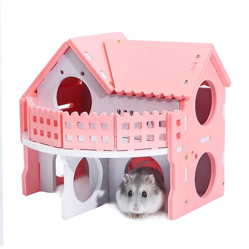 2024 Luxury Pink Hamster House, Small Pet House Sleeping Nest With Double Layer Villa Balcony Assembly Cage For Guinea Pig Hamsters - Image 5