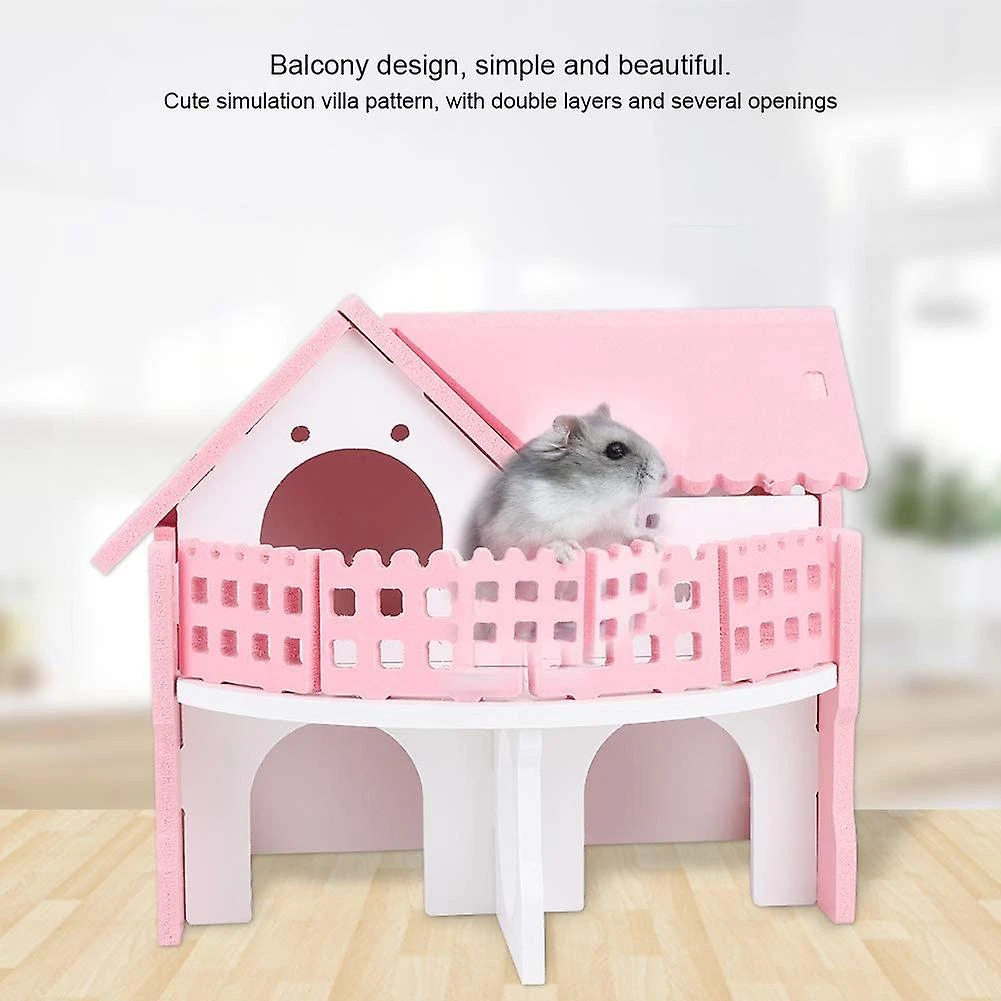 2024 Luxury Pink Hamster House, Small Pet House Sleeping Nest With Double Layer Villa Balcony Assembly Cage For Guinea Pig Hamsters - Image 3