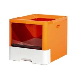 Cat Bedpan Enclosed Cat Litter Box Top Entry Litter Pan Potable Drawer Orange